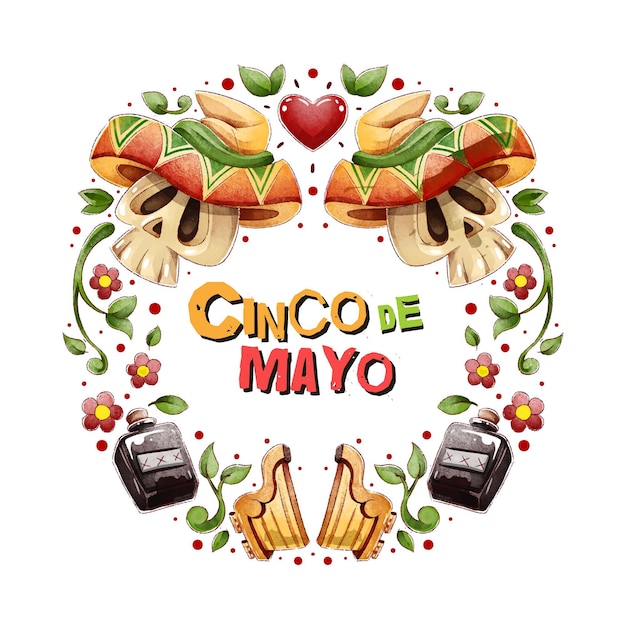 Hand painted watercolor cinco de mayo illustration