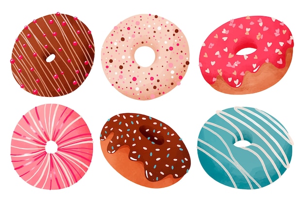 Hand painted watercolor donuts collection