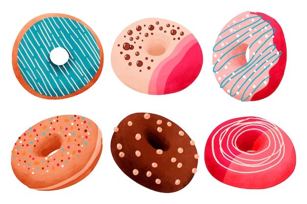 Hand painted watercolor donuts set