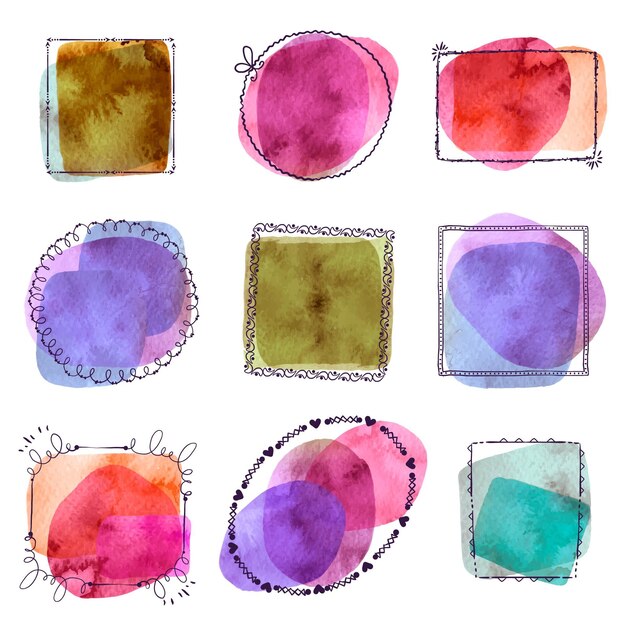 Hand painted watercolor doodle frame collection