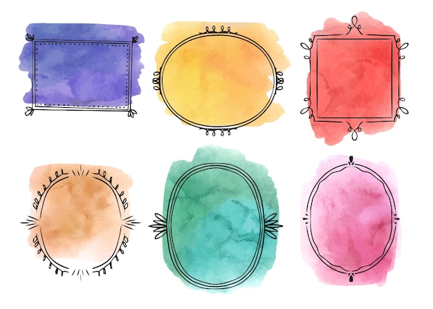 Free Vector hand painted watercolor doodle frame set