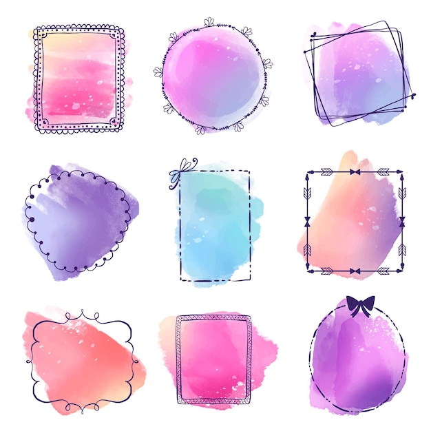 Free Vector hand painted watercolor doodle frames collection