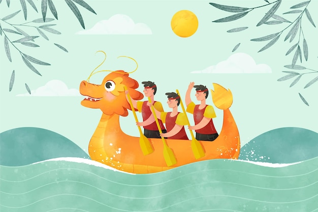 Free Vector hand painted watercolor dragon boat background