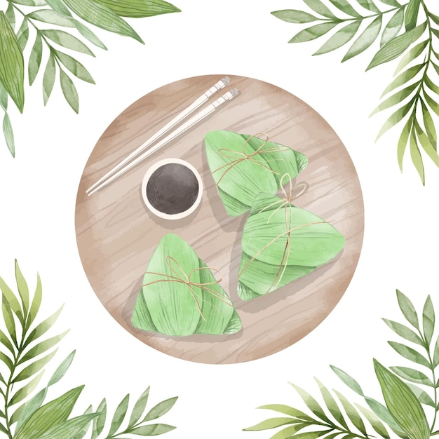 Free vector hand painted watercolor dragon boat's zongzi background