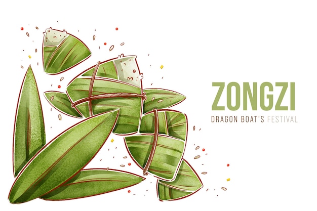 Hand painted watercolor dragon boat's zongzi background