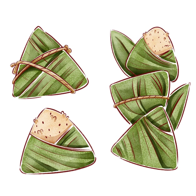 Free vector hand painted watercolor dragon boat's zongzi collection