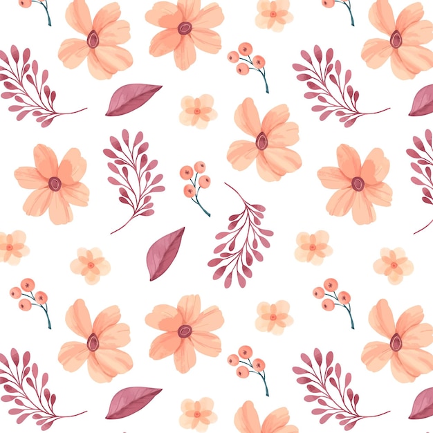 Hand painted watercolor floral pattern in peach tones