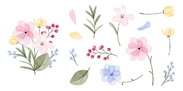 Free Vector hand painted watercolor flower collection