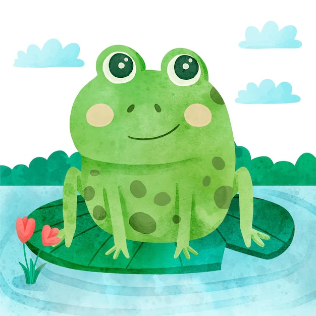 Hand painted watercolor frog illustration