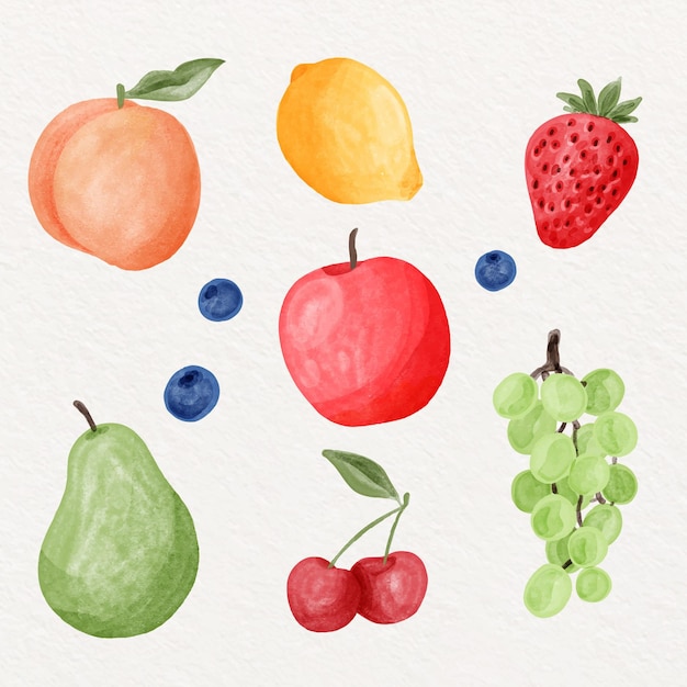 Free Vector hand painted watercolor fruit collection