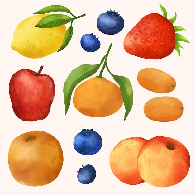 Free Vector hand painted watercolor fruit collection