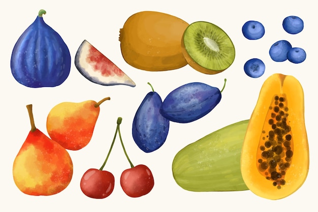 Hand painted watercolor fruit collection