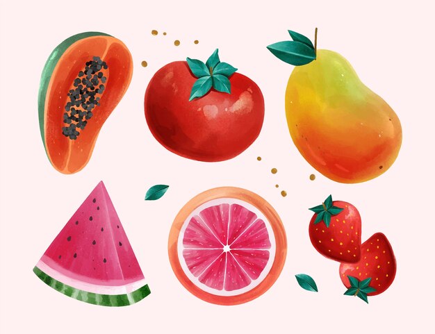 Hand painted watercolor fruit collection