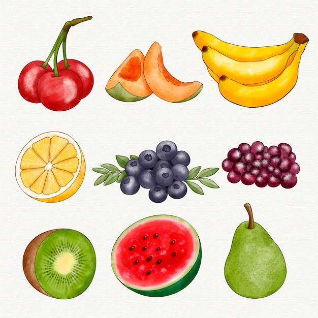 Free vector hand painted watercolor fruit collection