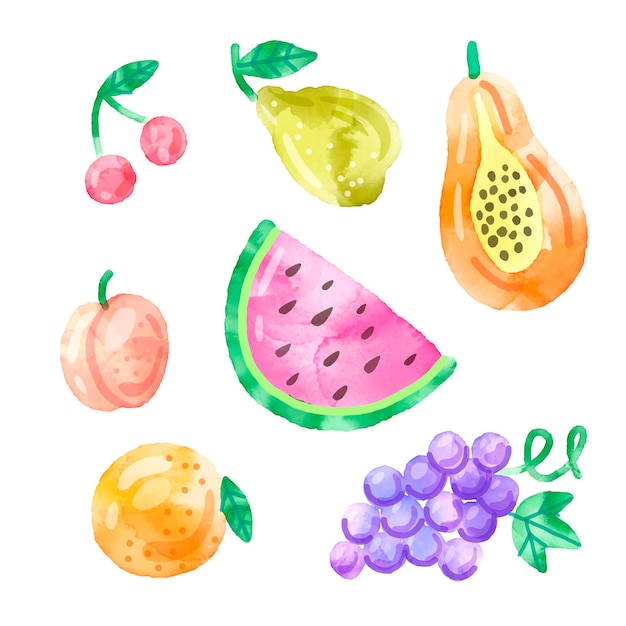 Free vector hand painted watercolor fruit set