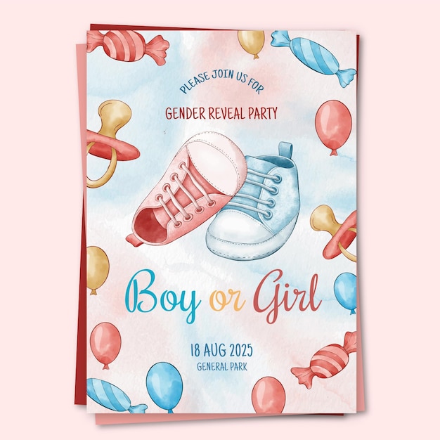 Free vector hand painted watercolor gender reveal invitation