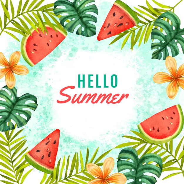 Hand painted watercolor hello summer illustration