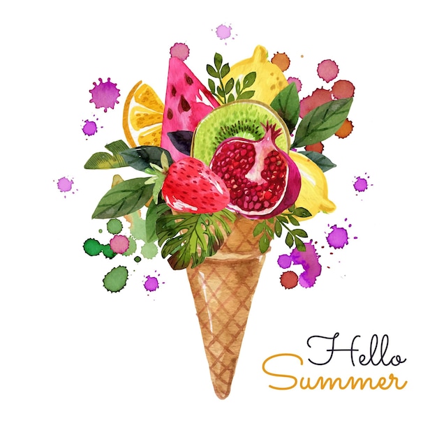 Free Vector hand painted watercolor hello summer illustration