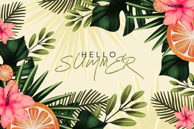 Hand painted watercolor hello summer illustration