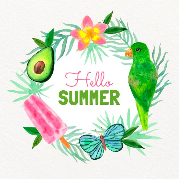 Hand painted watercolor hello summer illustration