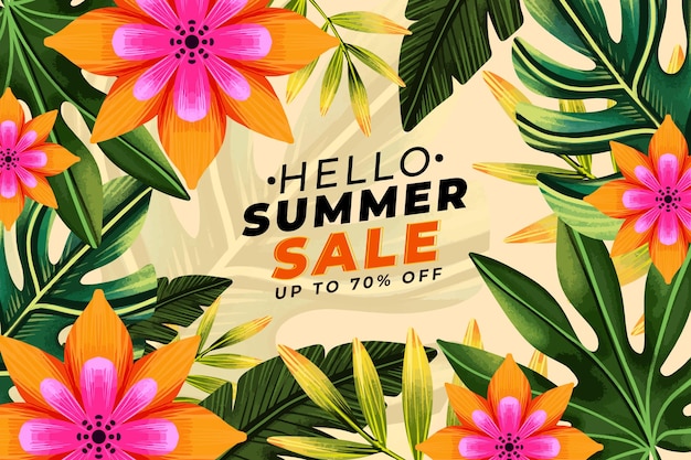 Hand painted watercolor hello summer sale illustration