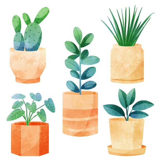 Free Vector hand painted watercolor houseplant collection