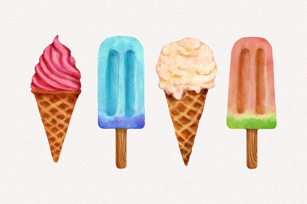 Hand painted watercolor ice cream collection