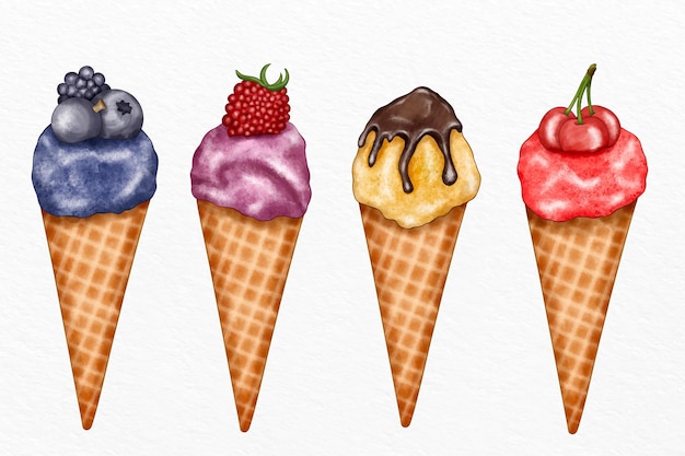 Hand painted watercolor ice cream collection