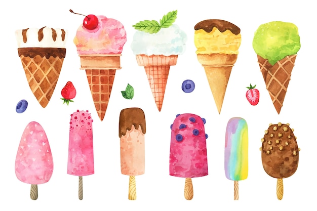 Hand painted watercolor ice cream collection