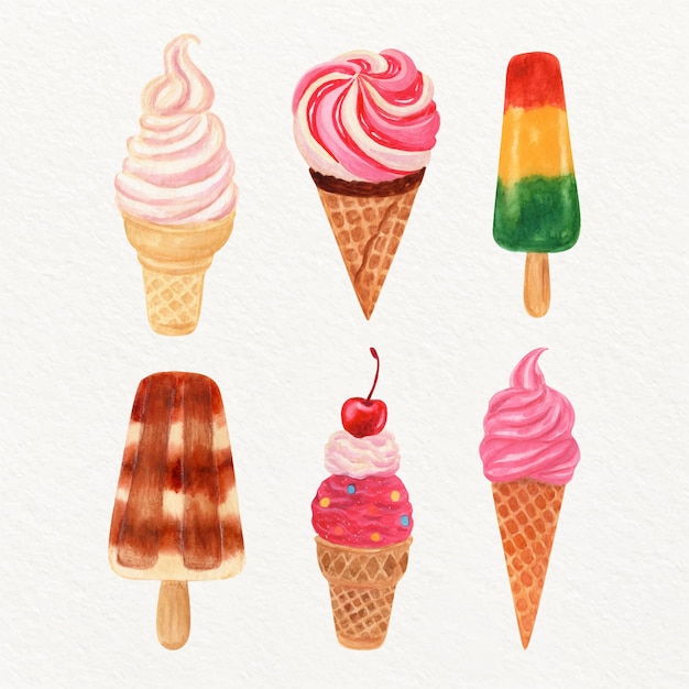 Hand painted watercolor ice cream collection