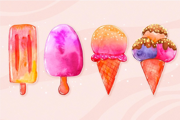 Hand painted watercolor ice cream collection