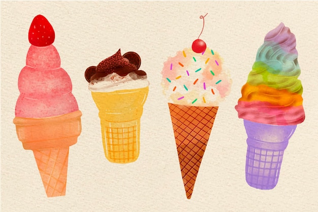 Free vector hand painted watercolor ice cream collection