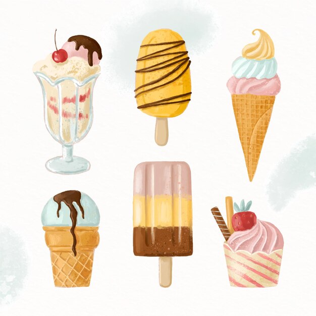 Hand painted watercolor ice cream collection