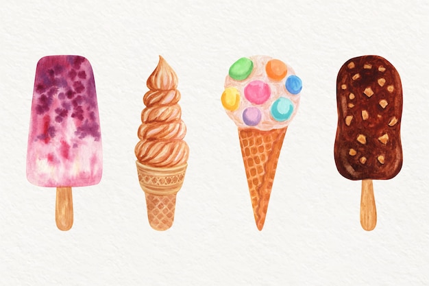 Free Vector hand painted watercolor ice cream set