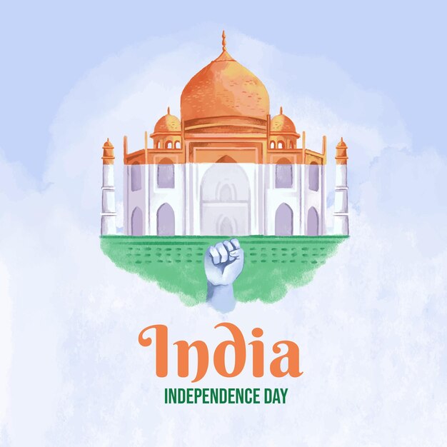 Hand painted watercolor india independence day illustration