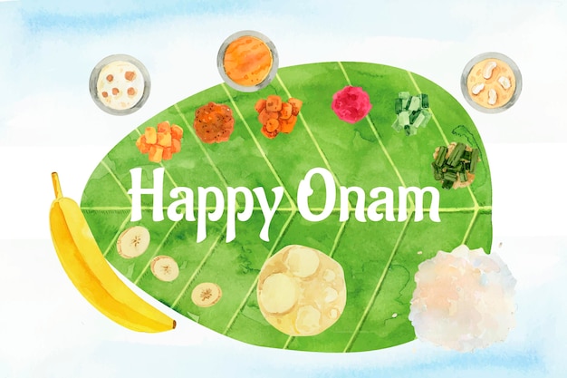 Free vector hand painted watercolor indian onam celebration illustration