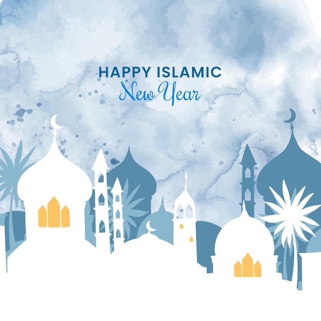 Free Vector hand painted watercolor islamic new year illustration