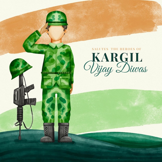 Hand painted watercolor kargil vijay diwas illustration