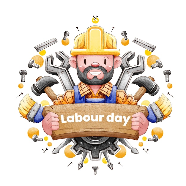 Hand painted watercolor labour day illustration