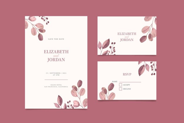 Hand painted watercolor minimal wedding invitation template