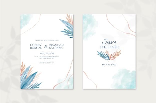 Hand painted watercolor minimal wedding invitation template