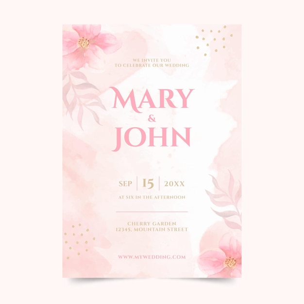 Hand painted watercolor minimalist wedding invitation template