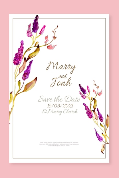 Free vector hand painted watercolor minimalist wedding invitation template