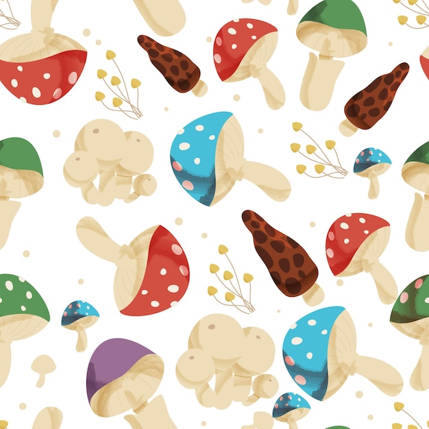 Hand painted watercolor mushroom pattern