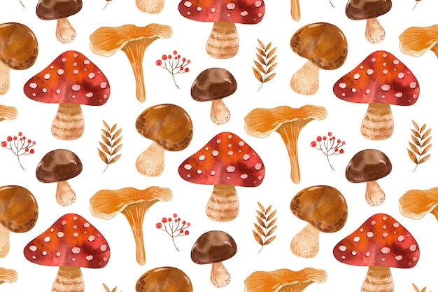 Hand painted watercolor mushroom pattern