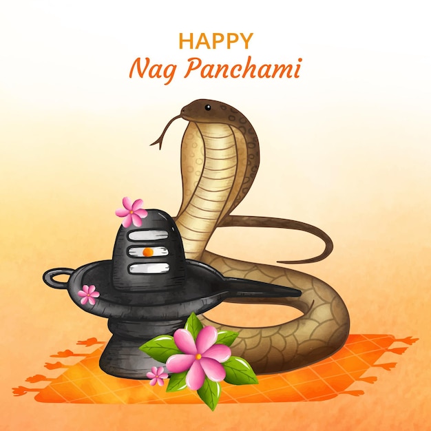 Hand painted watercolor nag panchami illustration