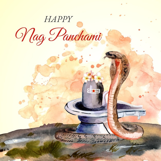 Hand painted watercolor nag panchami illustration