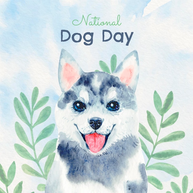 Free Vector hand painted watercolor national dog day illustration