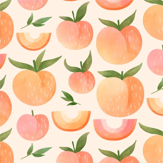 Free Vector hand painted watercolor peach pattern