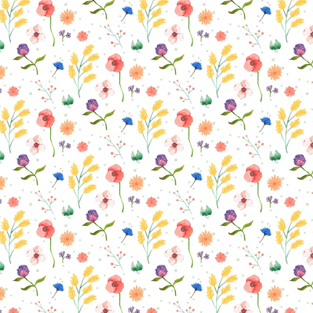 Free Vector hand painted watercolor pressed flowers pattern